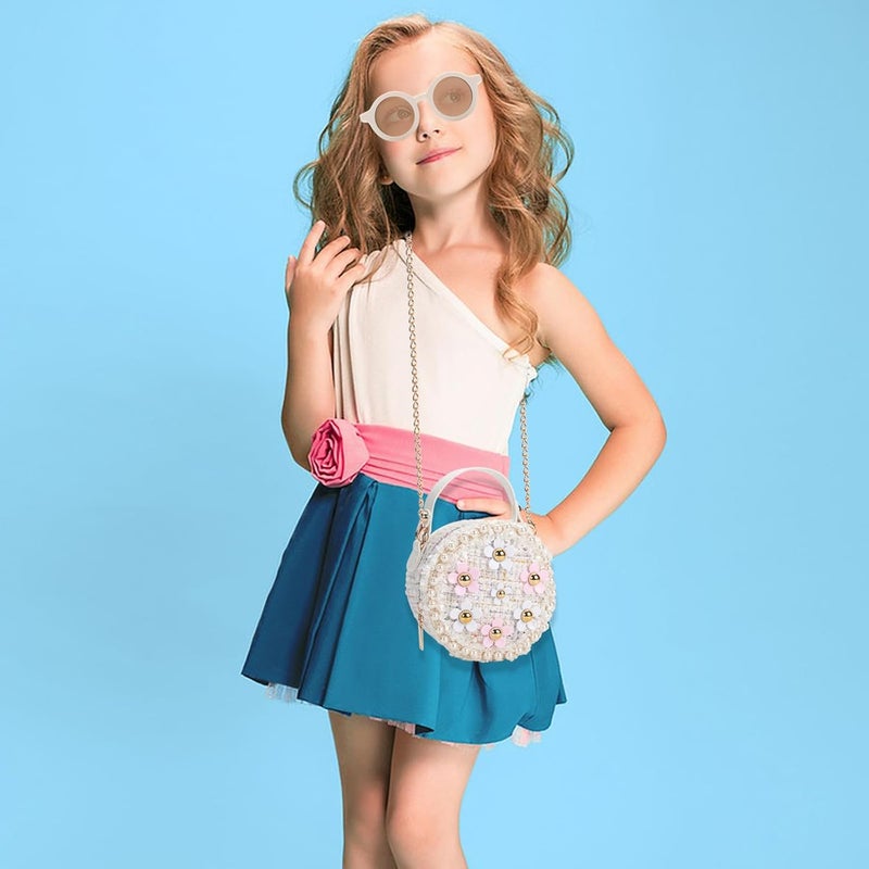 LABJULY Kids Purse for Girls Age 1-14, Flower Purse for Kids, White Toddler Wallet with Round Glasses, Cute Girls Handbag, Toddler Crossbody Bag Gift for Christmas - Image 2
